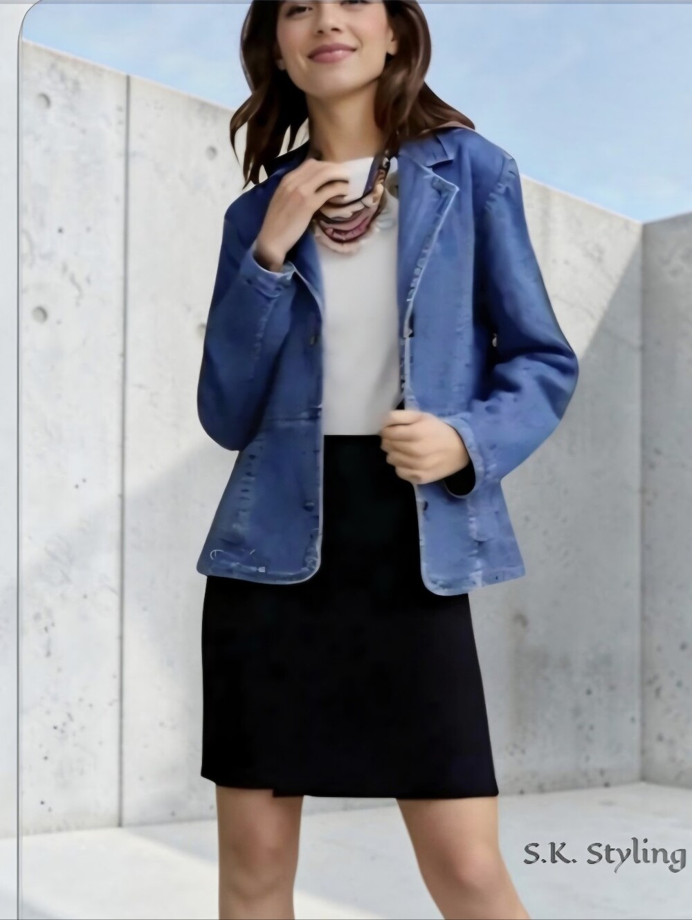 90s Minimalist Denim Blazer St. Johns Bay Tailored Stretch Y2K Corporate Chic XL